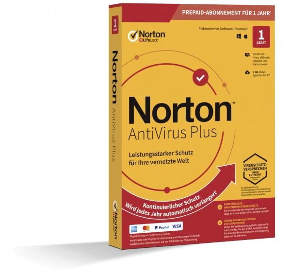 NORTON ANTIVIRUS PLUS *1-Gerät / 1-Jahr* ABO inkl. 2GB PC/Mac, BOX