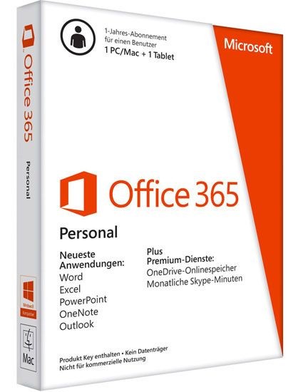 Microsoft Office 365 Personal, 1 PC/MAC + 1 Tablet, PKC Box