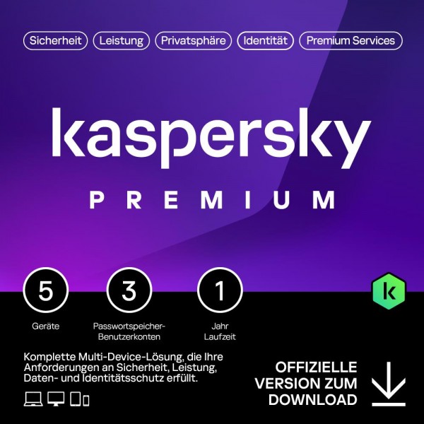 Kaspersky Premium (5 Geräte - 1 Jahr) ESD Lizenz Download KEY