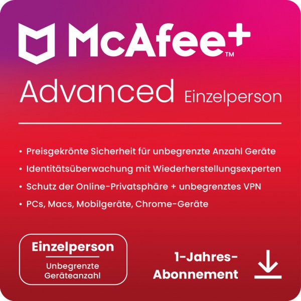 McAfee+ ADVANCED Individual Security 1-Nutzer 1-Jahr ESD Lizenz Download KEY