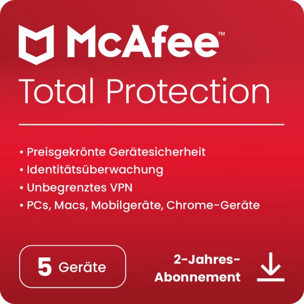 McAfee Total Protection 2024 5-Geräte 2-Jahre inkl. VPN, ESD Lizenz Download KEY