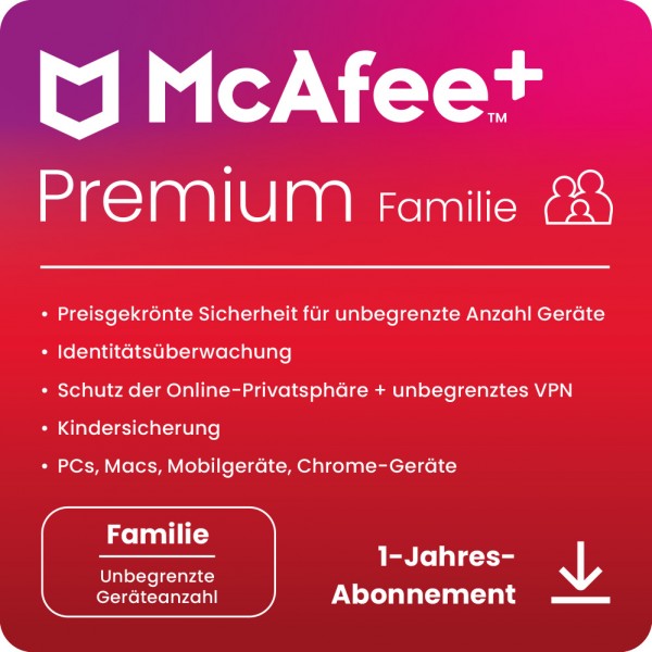 McAfee+ PREMIUM Family Security 2+4 Nutzer 1-Jahr ESD Lizenz Download KEY