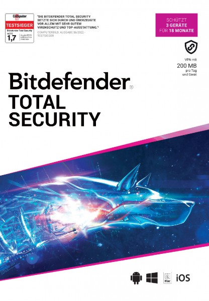 Bitdefender Total Security Multi-Device 3-Geräte 1,5-Jahre, ESD Lizenz Download KEY