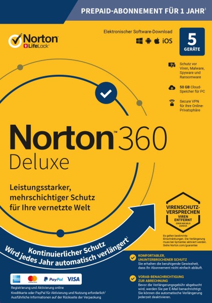 NORTON 360 Deluxe (Internet Security) 5-Geräte / 1-Jahr ABO inkl. 50GB, ESD KEY