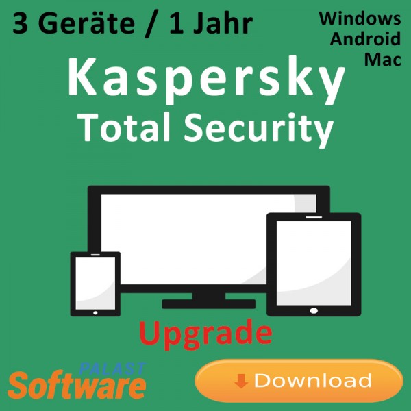 Kaspersky Total Security, Upgrade, 3 Geräte PC/Mac/Android, 1 Jahr, 2017, ESD
