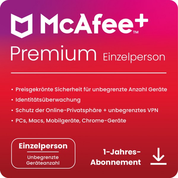 McAfee+ PREMIUM Individual Security 1 Nutzer 1-Jahr ESD Lizenz Download KEY